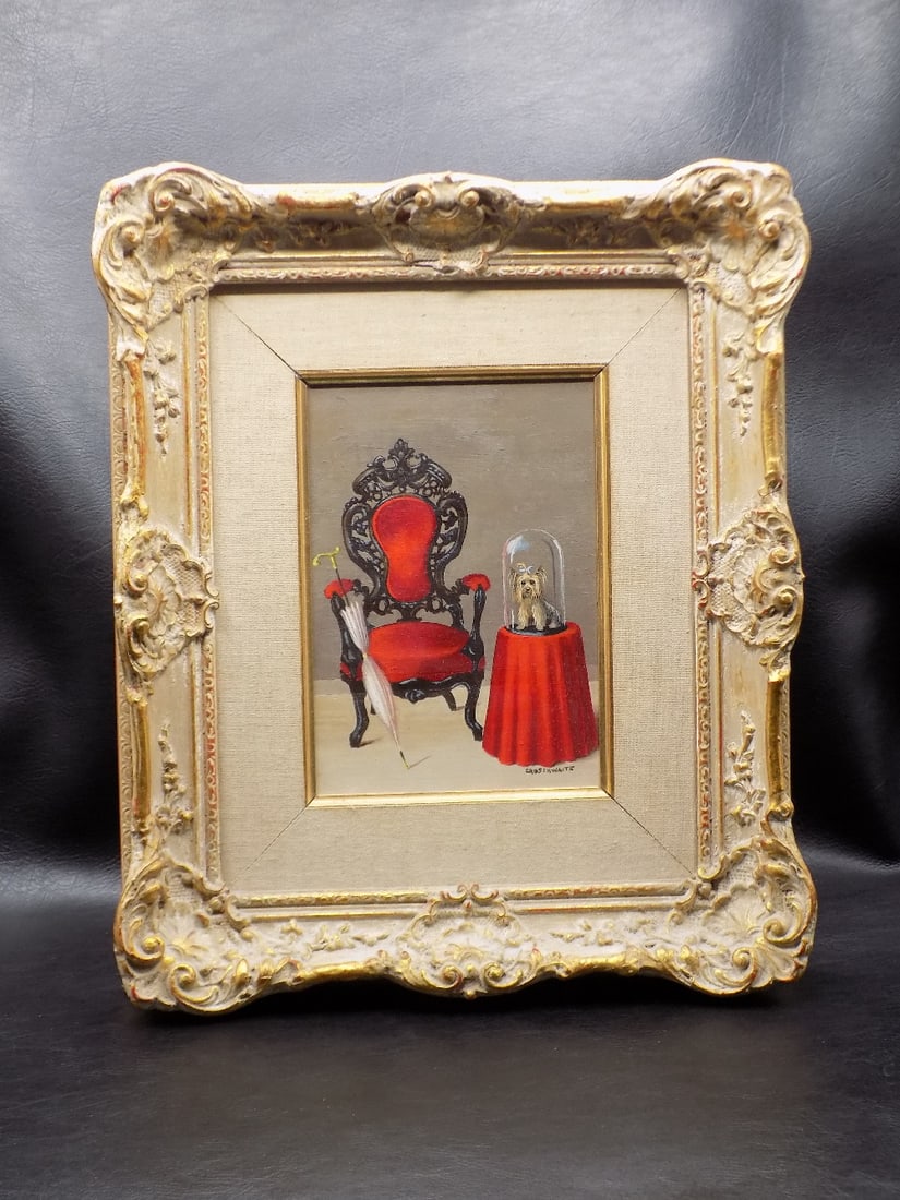 Oil painting on canvas of Belter chair: Oil painting on canvas of Belter chair.Beautiful colors. Great quality and detail. Painting 6 ½ by 4 ½ Nd frame is 12 ¾ by 10 ¾.