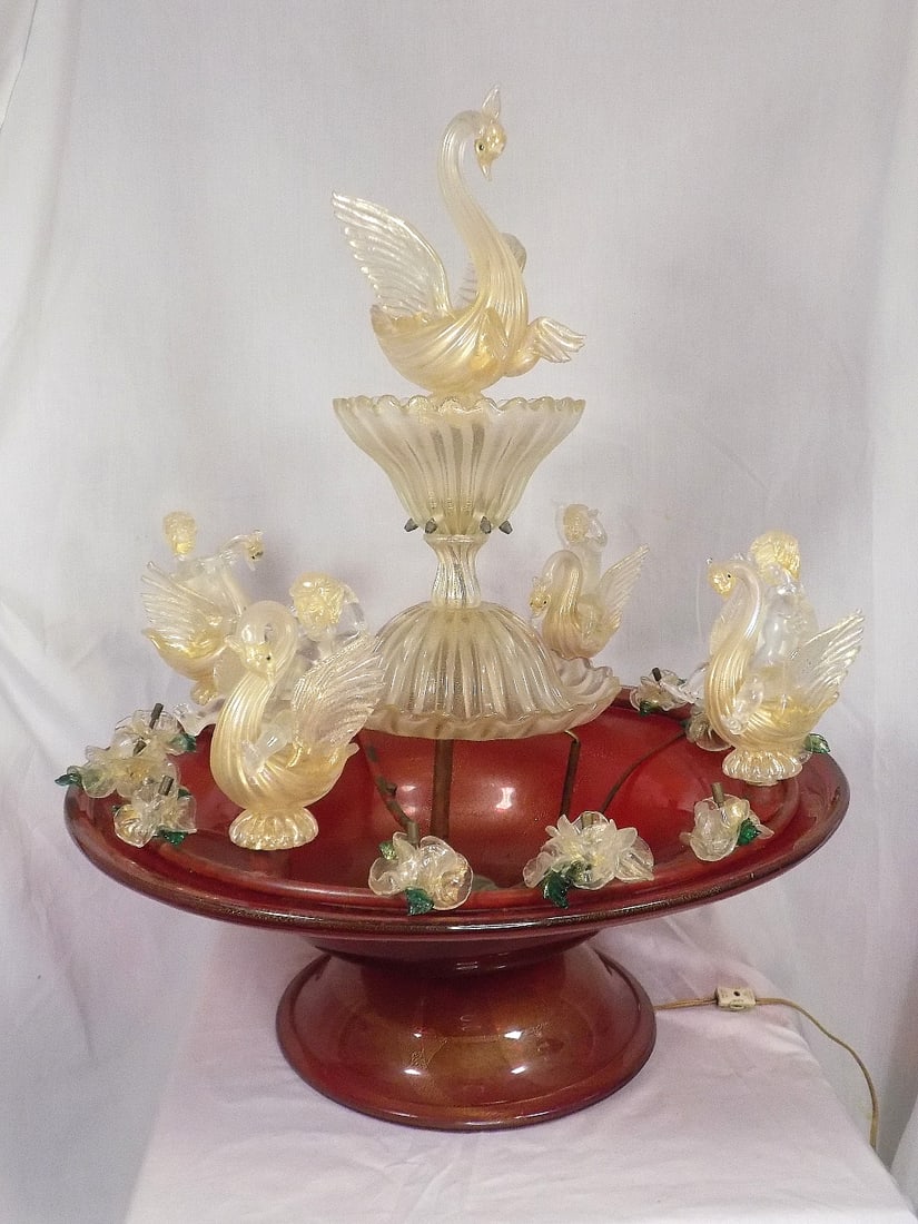 Spectacular rare midcentury Venetian Murano art glass water fountain with cupids and swans (1 of 14)