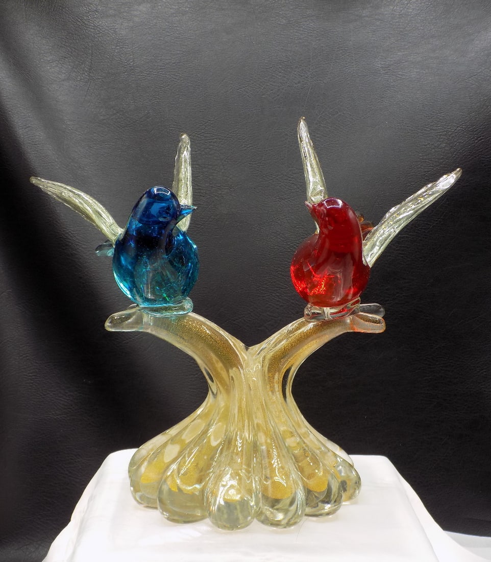 Beautiful midcentury  Venetian Murano Seguso art glass birds on a branch (1 of 8)