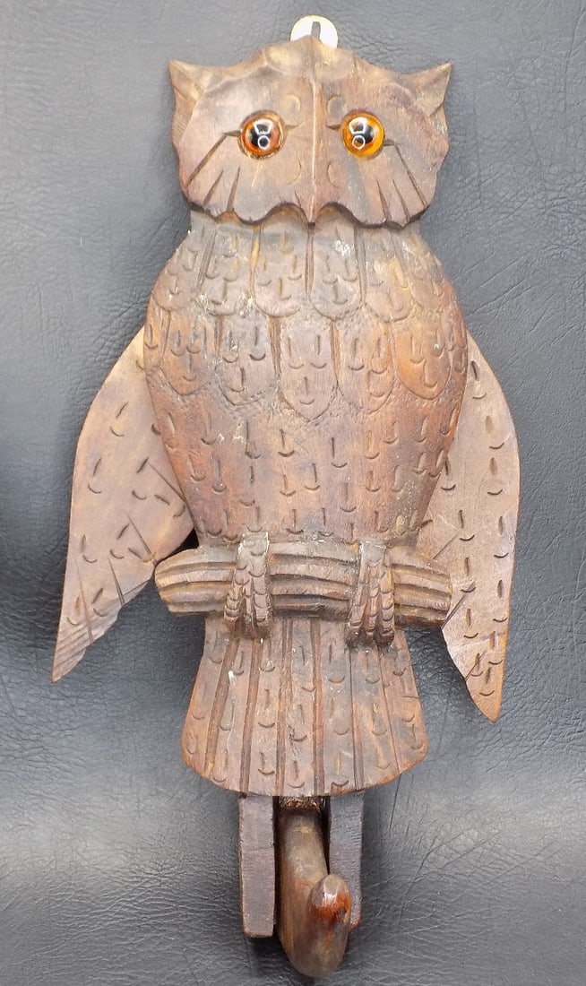 Most unusual antique Black Forest owl coat rack with automated wings (1 of 6)