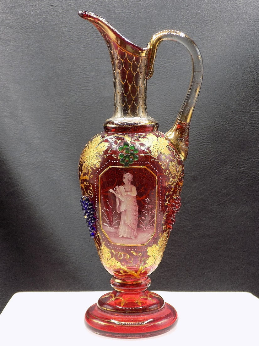Fabulous antique enamel decorated Moser art glass pitcher (1 of 12)