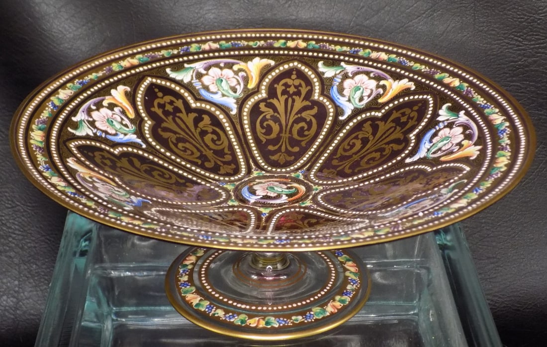 Incredible antique Moser decorated art glass compote (1 of 7)