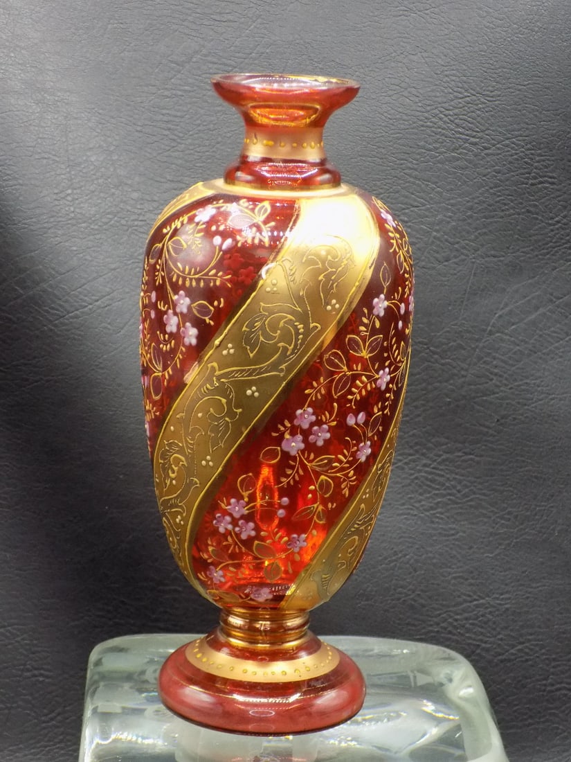Nicely enamel decorated antique Moser art glass vase (1 of 7)