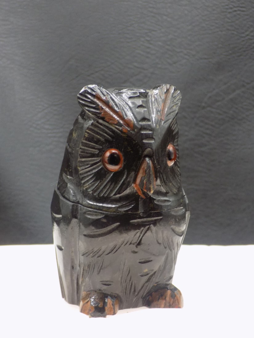 Neat antique carved Black Forest owl inkwell (1 of 7)