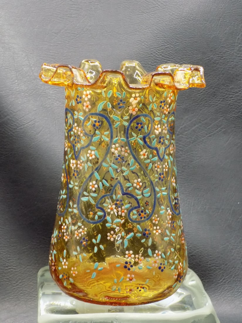 Fine antique enamel decorated Moser art glass vase (1 of 5)