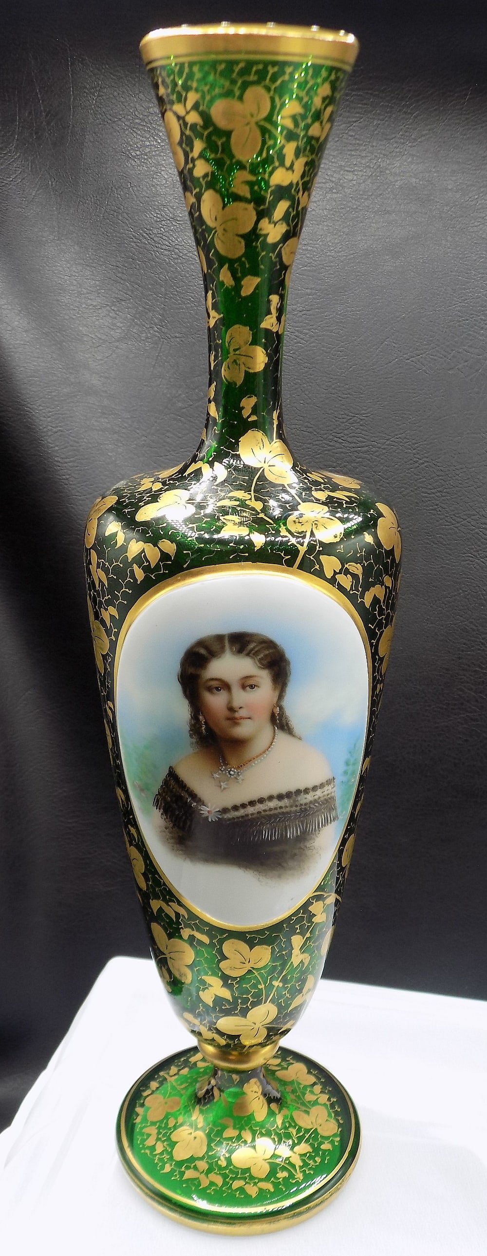 Beautiful antique Moser art glass vase with portrait (1 of 9)