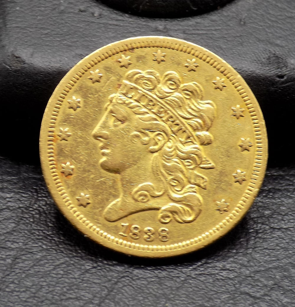 1838 AU five dollar gold coin (1 of 2)