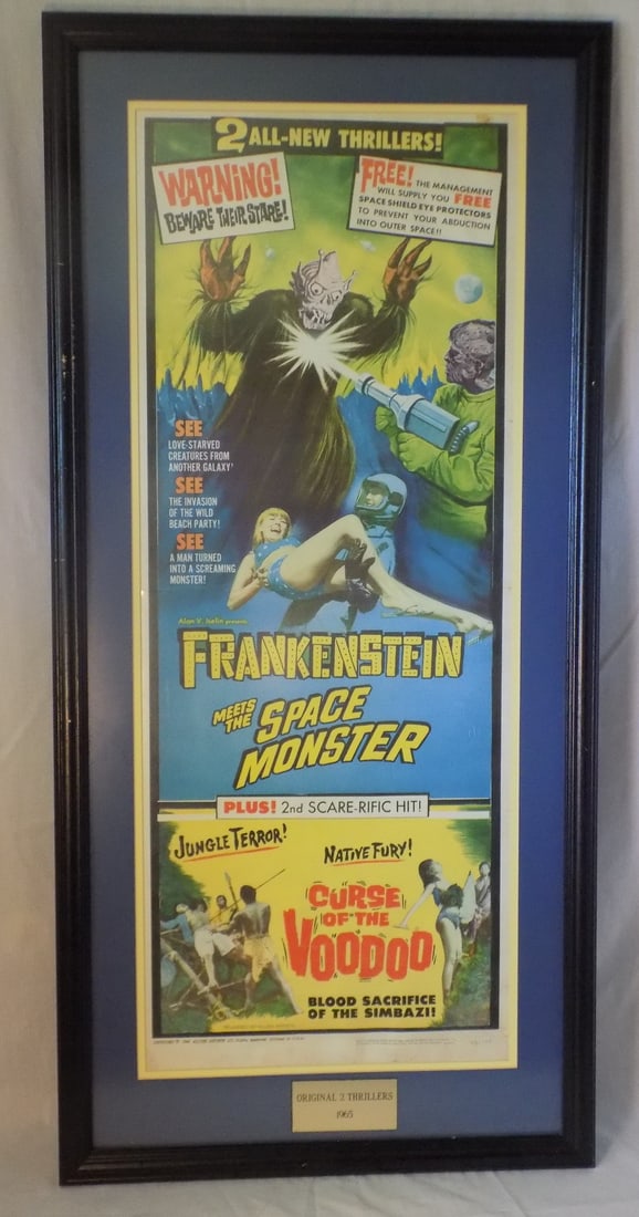 1963 Frankenstein movie poster: 1963 Frankenstein movie poster. Great quality and detail. In very good original as found condition. Framed 42 ¼ x 20 ¼ inches