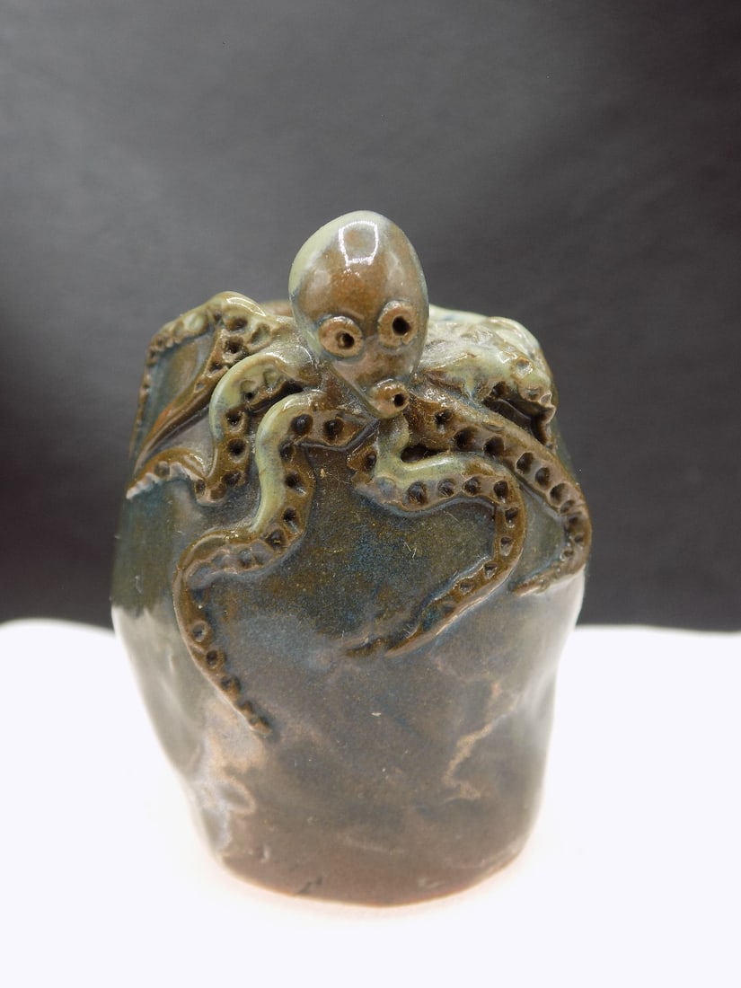 Unusual vintage art pottery vase with octopus (1 of 8)