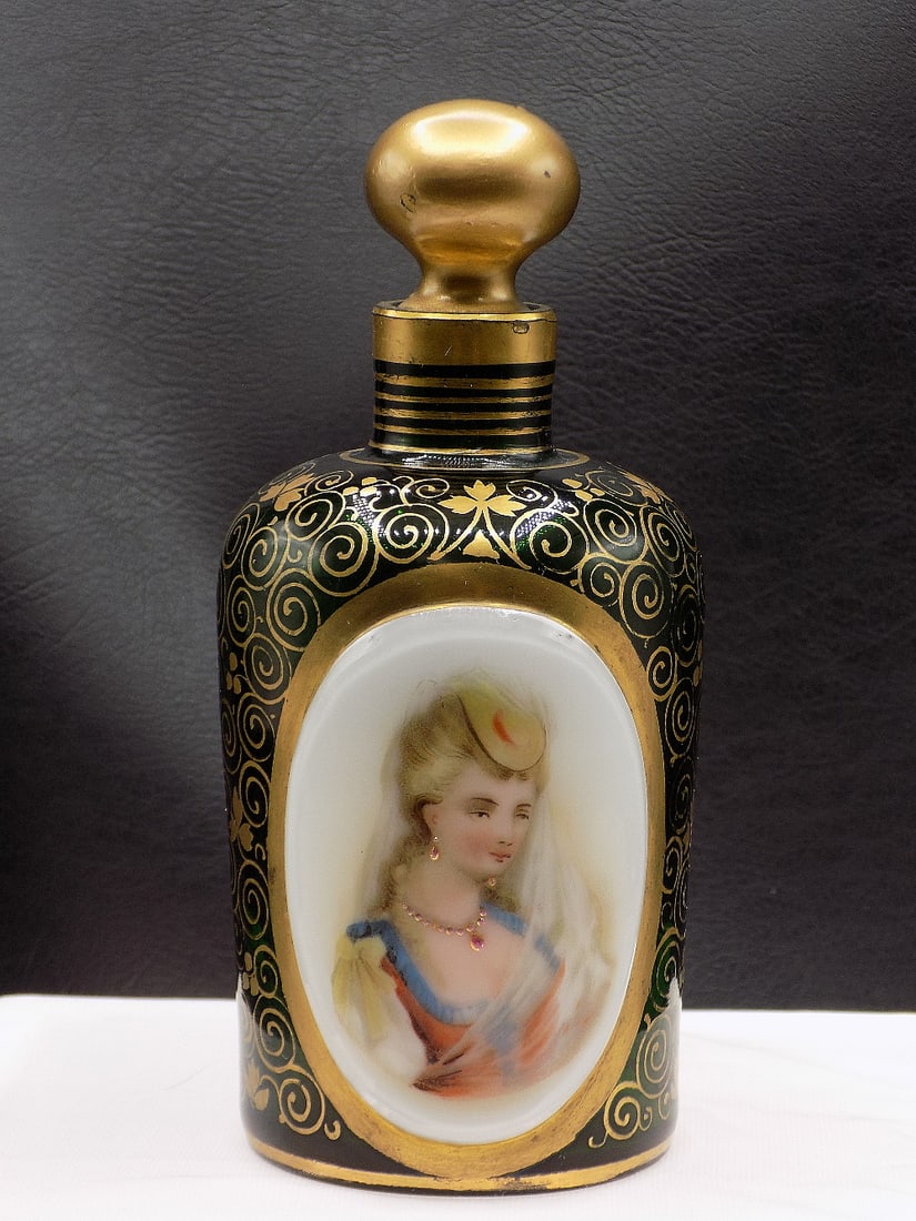 Wonderful antique decorated Moser art glass perfume bottle with portrait panel (1 of 8)