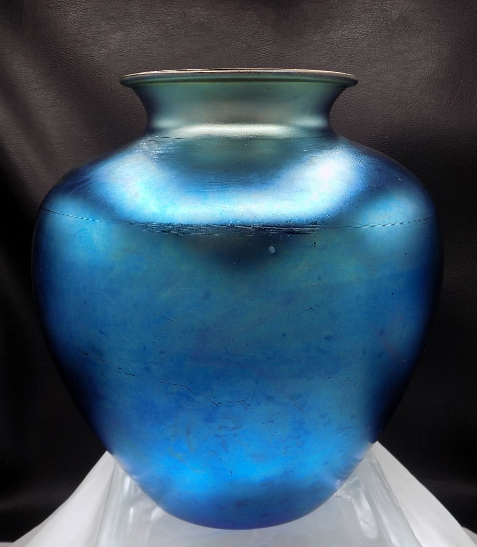 Wonderful large antique signed Steuben blue aurene art glass vase (1 of 11)
