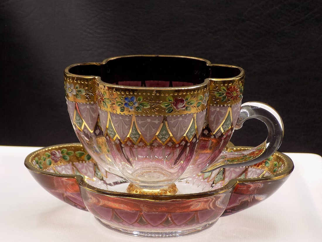 Unusual antique Moser art glass cup and saucer (1 of 11)
