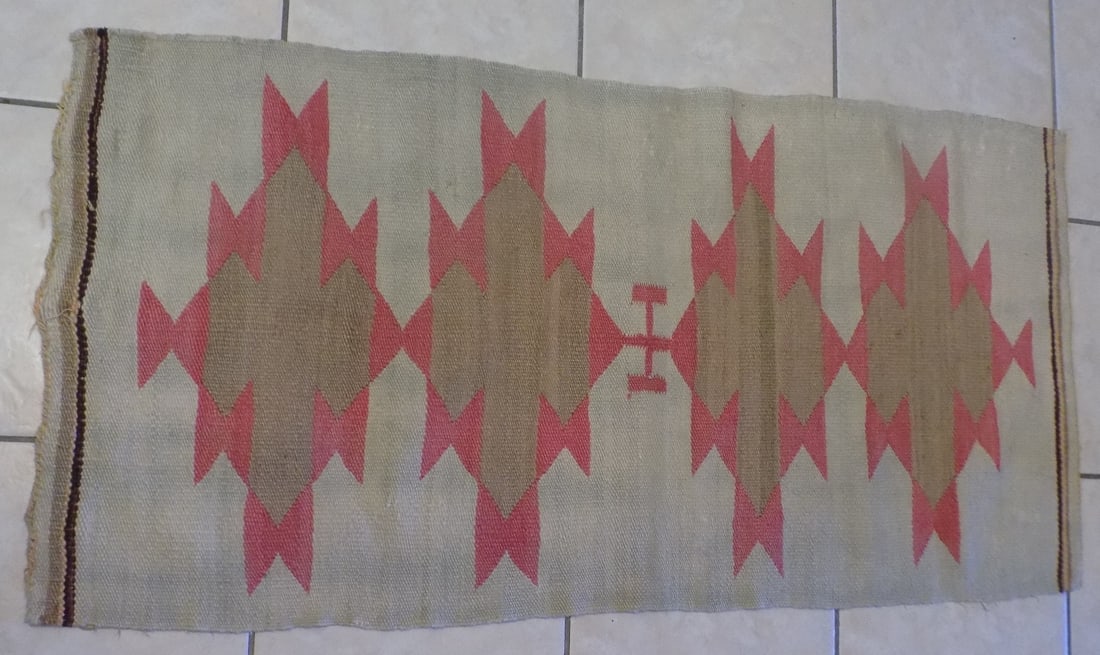 Very nice antique Native American Indian hand woven rug: Very nice antique Native American Indian hand woven rug. Great quality and detail. Has minor wear normal from use and age as shown in photos. 44 inches x 22 inches