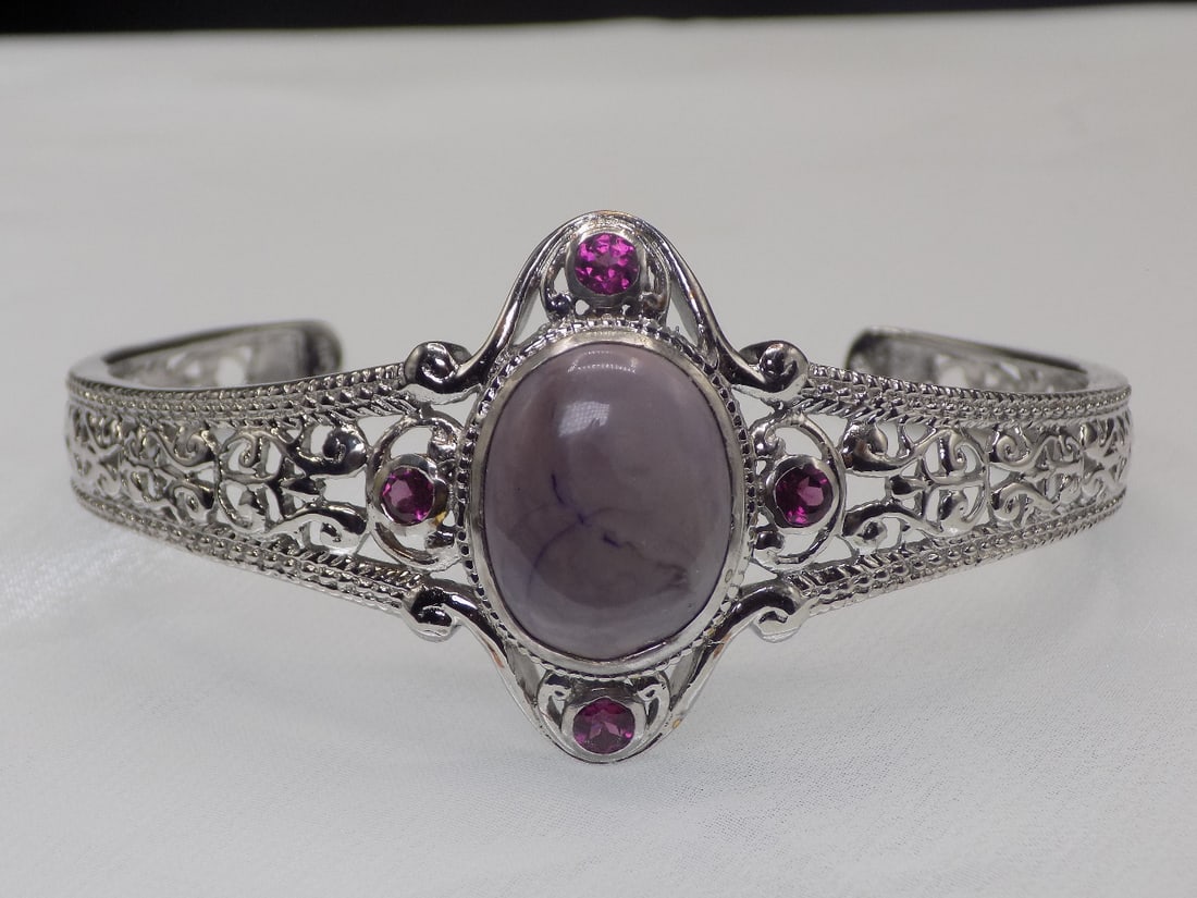 Beautiful rainbow moonstone and amethyst sterling silver bracelet (1 of 7)