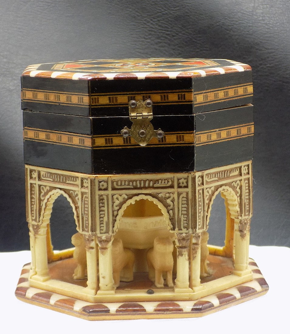 Elaborate inlaid vintage jewelry box with animals (1 of 7)