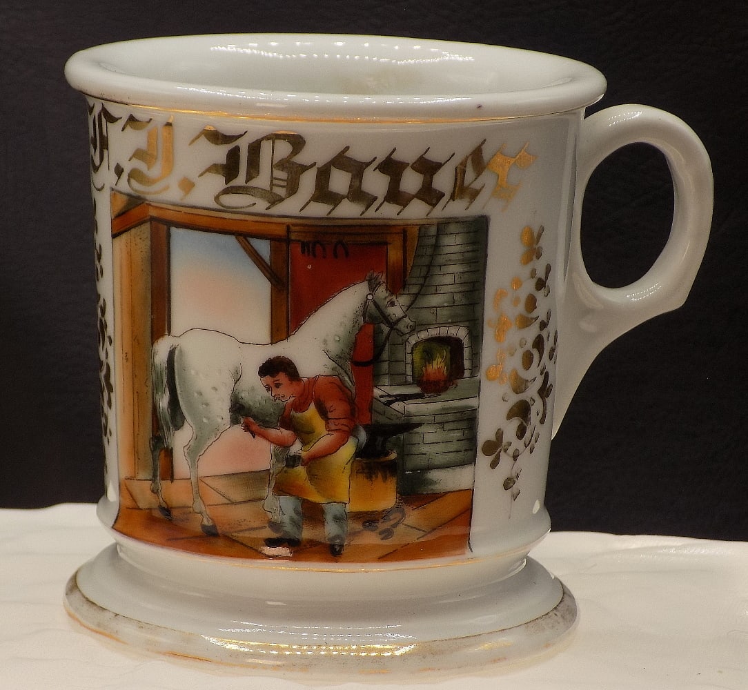 Splendid late 1800s Occupational Shaving Mug A Blacksmith Ferrier (1 of 9)
