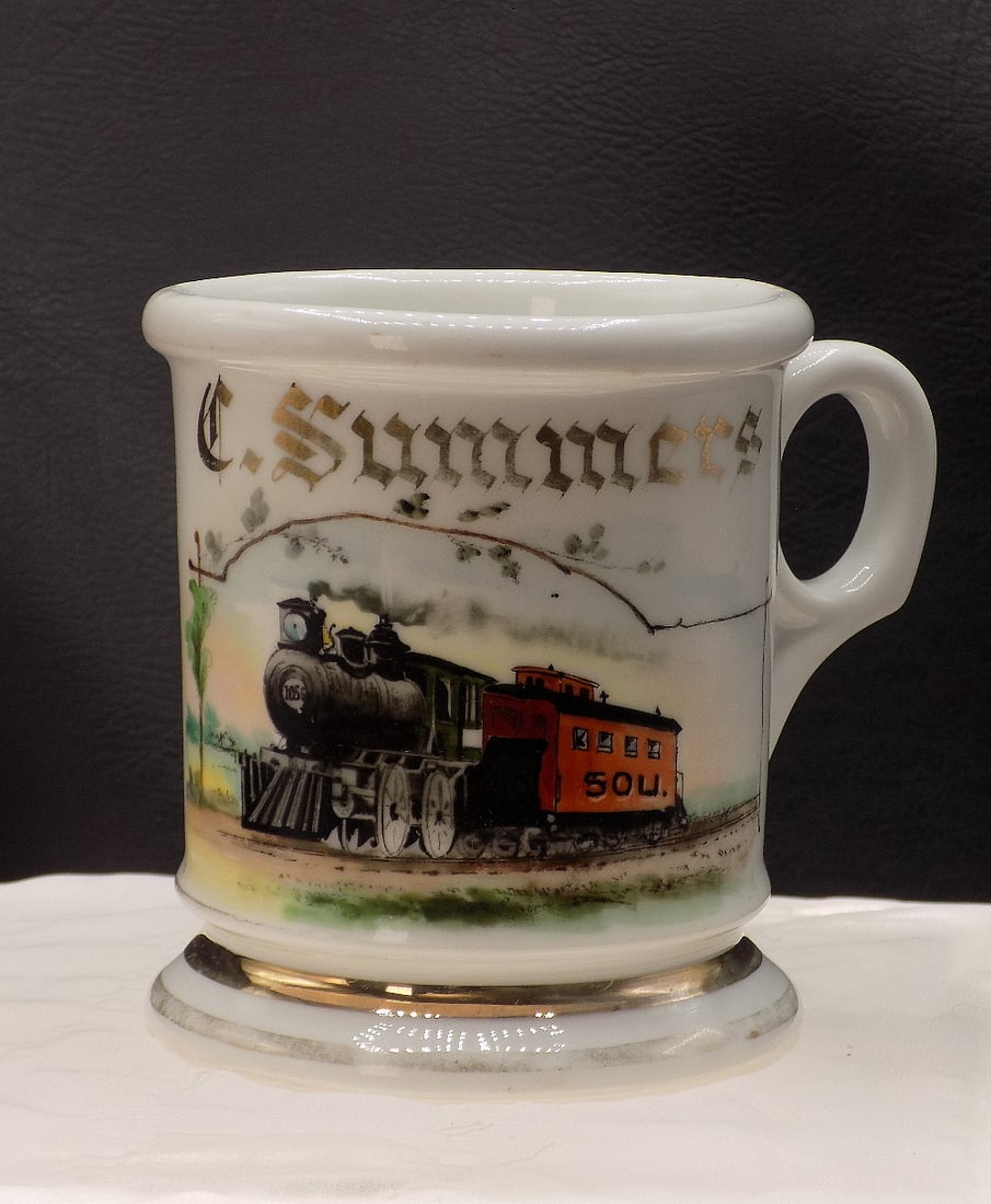 Splendid late 1800s Occupational Shaving Mug Railroad Engineer (1 of 8)