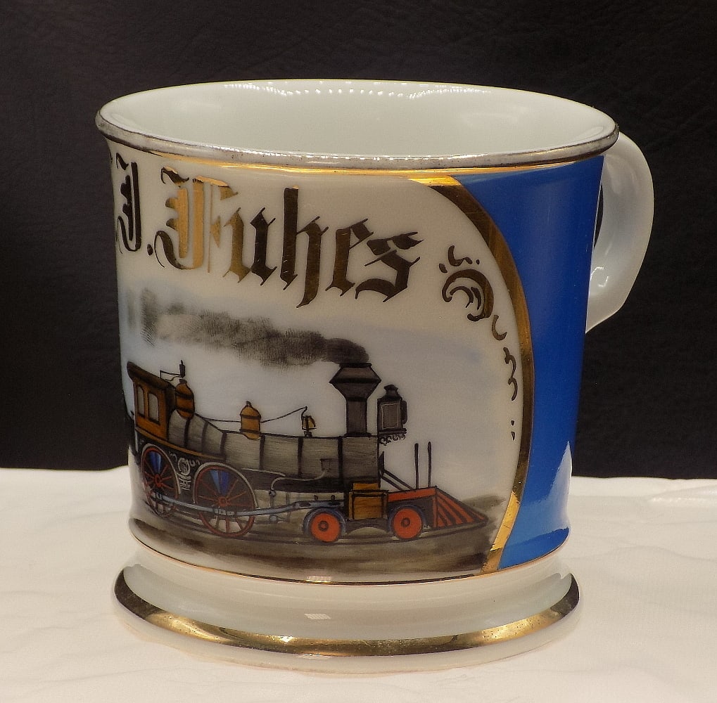 Splendid late 1800s Occupational Shaving Mug Railroad Engineer (1 of 9)