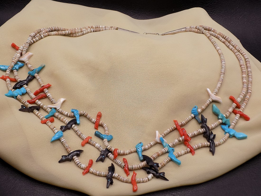 3 strand Fetish Animal Necklace with Semi-Precious Stones: 3 strand Fetish Animal Necklace with Semi-Precious Stones 22 ½ Beautiful colors Great quality and detail