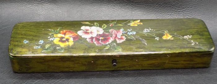 Nicely hand painted antique German floral decorated box.