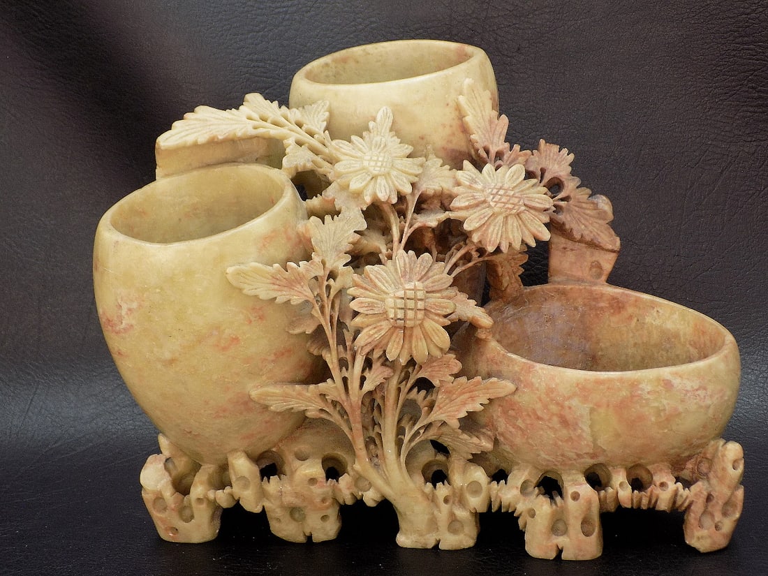 Large vintage carved Oriental soapstone vase (1 of 7)