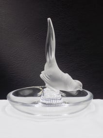 Beautiful vintage signed Lalique art glass bird ring tree.