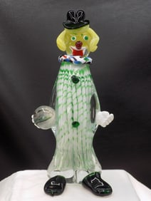 Exceptional large vintage Murano art glass clown with original label