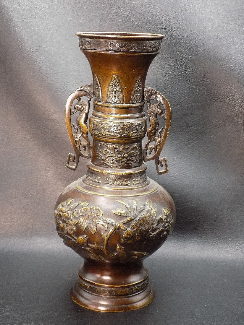 Ornate vintage bronze Oriental vase (1 of 10)
