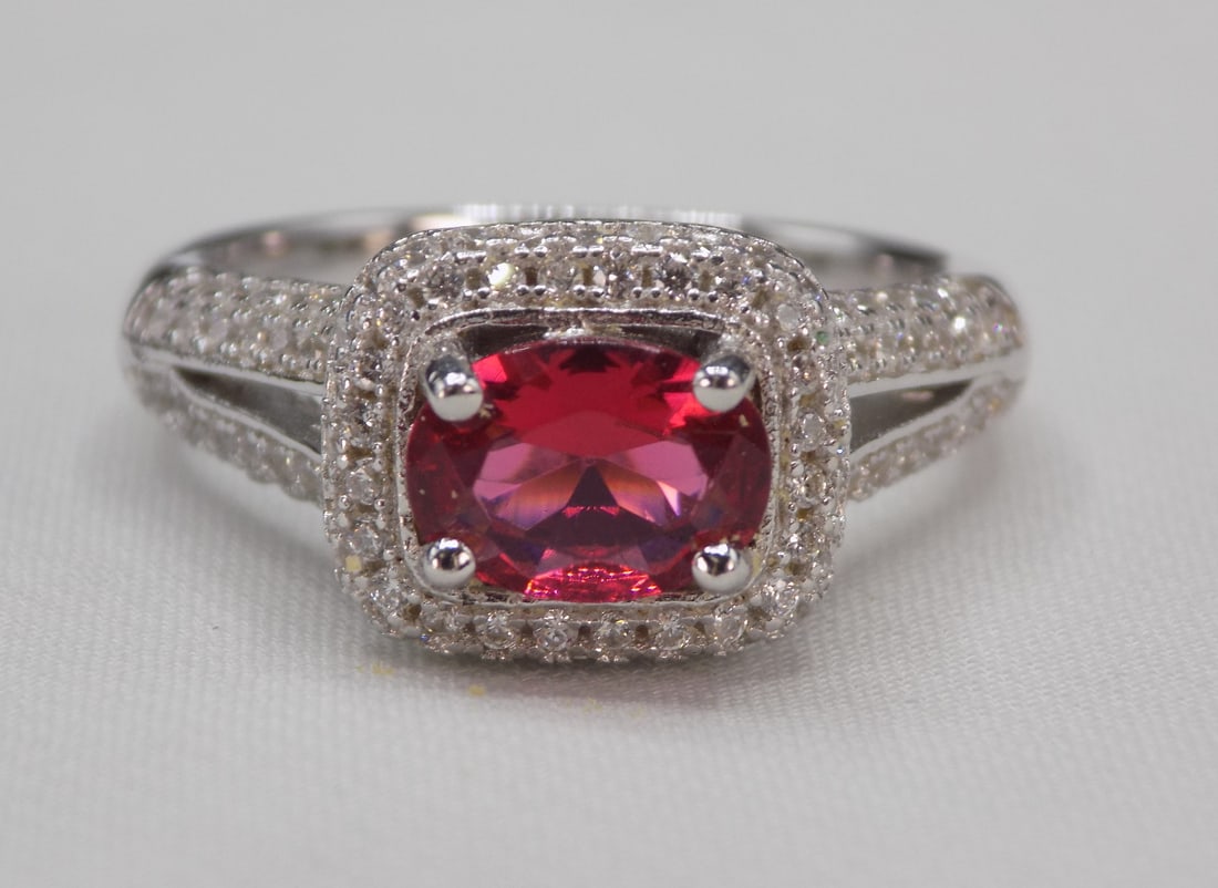 Beautiful 3 cwt ruby and topaz sterling silver ring. Lab created ruby (1 of 4)