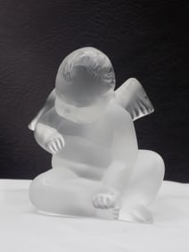 Beautiful vintage signed Lalique art glass winged angel Capriccioso in original box.