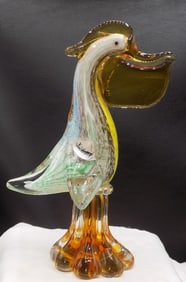Exceptional large vintage Murano art glass pelican with original label