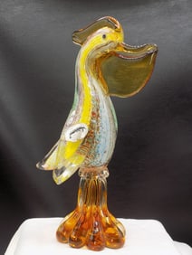 Exceptional large vintage Murano art glass pelican with original label