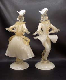 Beautiful pair of midcentury Murano art glass dancers by Barbini for Cenedese