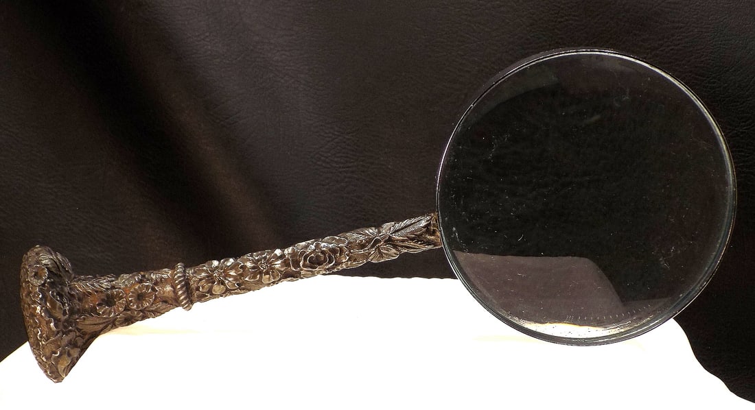 Highly decorated antique silver handled magnifying glass (1 of 8)