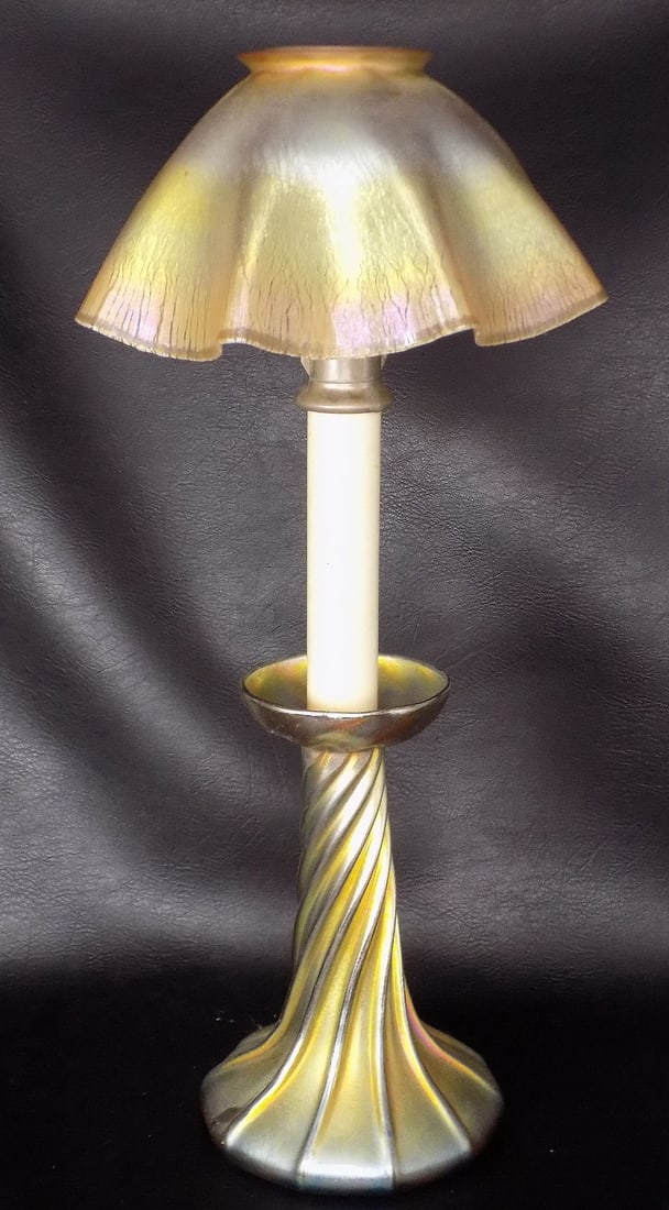 Beautiful antique signed Tiffany art glass candle lamp. (1 of 15)
