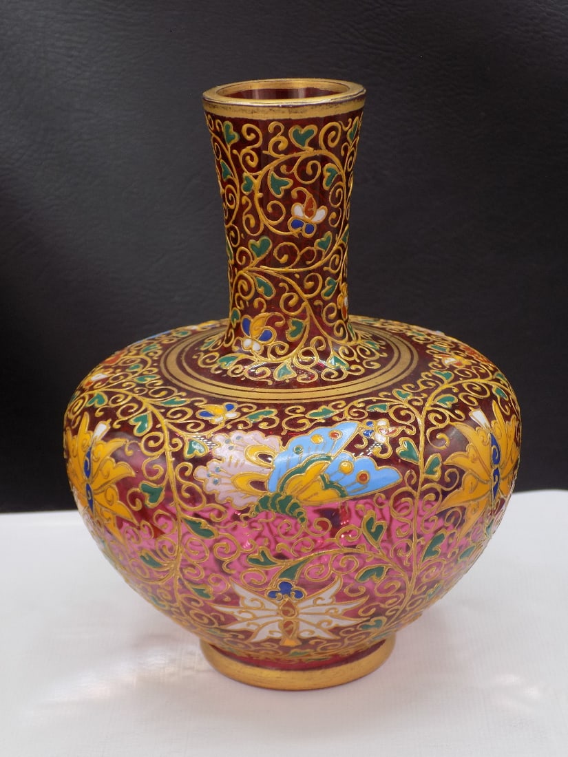 Incredible antique decorated Moser art glass vase (1 of 10)