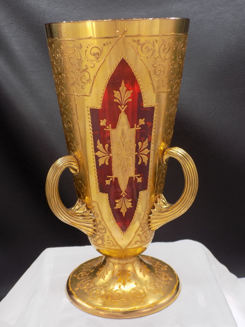 Exceptional large antique decorated Moser art glass vase (1 of 10)