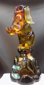 Fabulous large vintage Murano Seguso art glass dog whiskey bottle