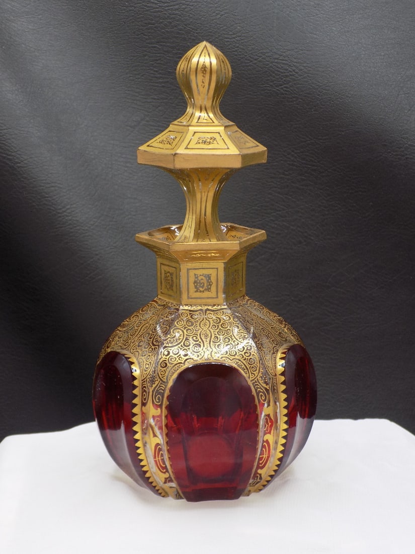 Fabulous antique Moser decorated art glass very large perfume bottle (1 of 8)