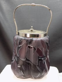 Unusual antique art glass cracker or biscuit jar