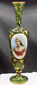 Beautiful highly decorated antique Moser art glass vase with portrait