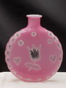Unusual vintage pink cut to white and clear lay down vase