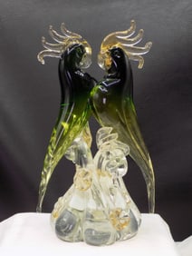 Beautiful midcentury Venetian Murano Seguso art glass parrots