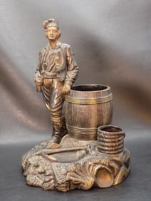 Fabulous antique terracotta cigar and match holder with Sailor figure