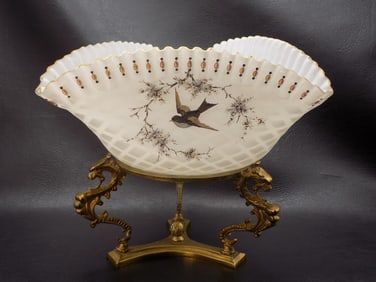 Gorgeous antique diamond quilted satin art glass brides bowl