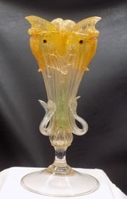 Splendid vintage Venetian Murano Seguso art glass vase with koi fish