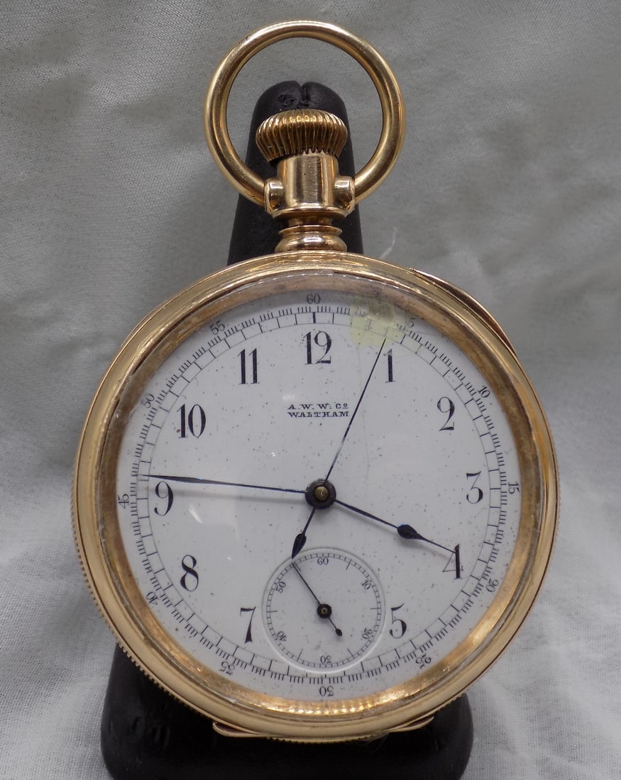 Rare antique 14k gold Waltham 23 jewel split second pocket watch (1 of 7)