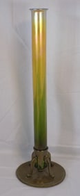 Exceptional 25 ½ inch antique signed Tiffany feather pulled art glass vase