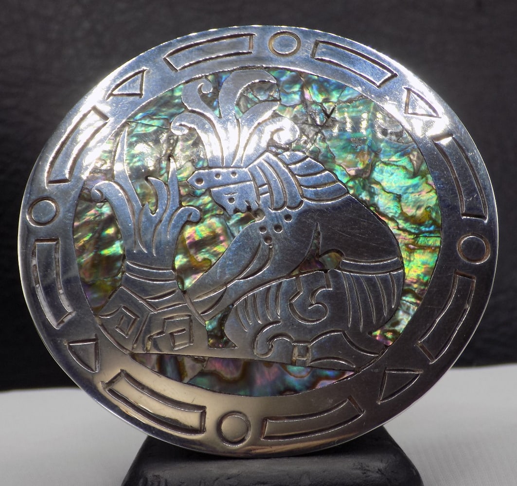 Beautiful vintage Taxco sterling silver abalone broach (1 of 8)