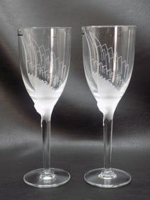 Beautiful pair of vintage signed R Lalique angel wings champagne flute glasses